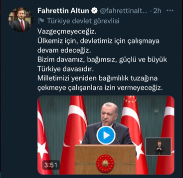 Cumhurbaşkanlığı iletişim başkanı Fahrettin Altun Twitter hesabından yaptığı paylaşımda ''güçlü ve büyük Türkiye'' dedi - Resim : 1