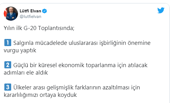 Bakanı Elvan'dan G-20 toplantısına ilişkin paylaşım - Resim : 1