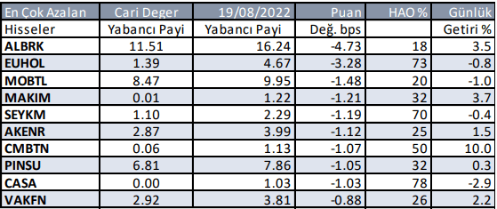 yabancı payı azalan 