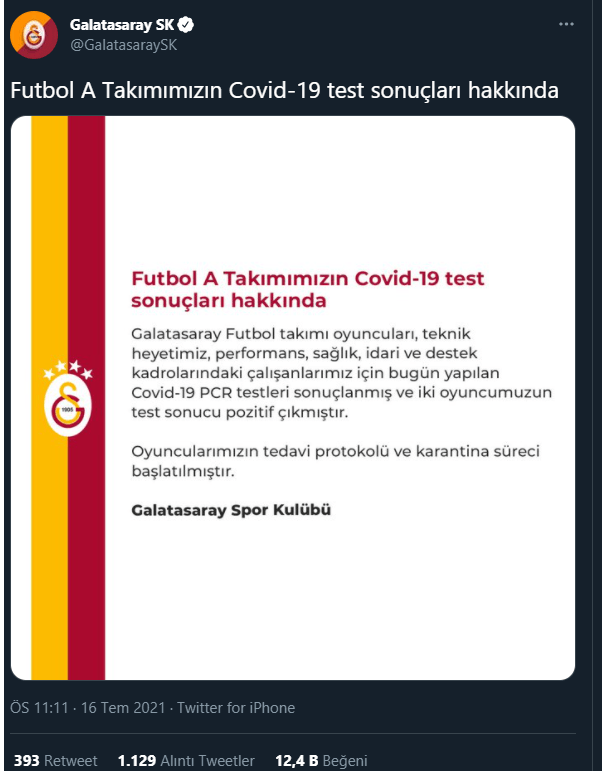 Galatasaray'da Kovid-19 şoku! 2 futbolcu pozitif çıktı - Resim : 1