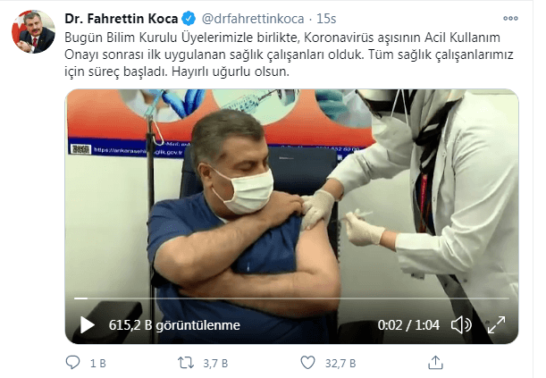 İlk aşıyı Sağlık Bakanı Fahrettin Koca oldu - Resim : 1