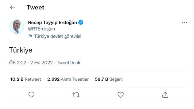 Twitter'da 'tek kelimelik tweet' akımına Erdoğan'da katıldı - Resim : 2