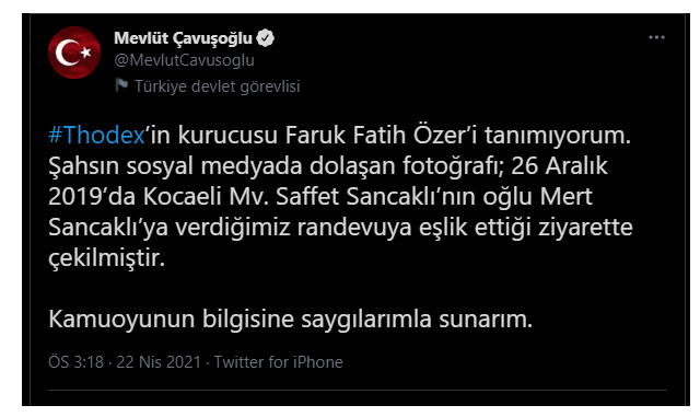 Dışişleri Bakanı Mevlüt Çavuşoğlu: Thodex'in kurucusunu tanımıyorum - Resim : 1