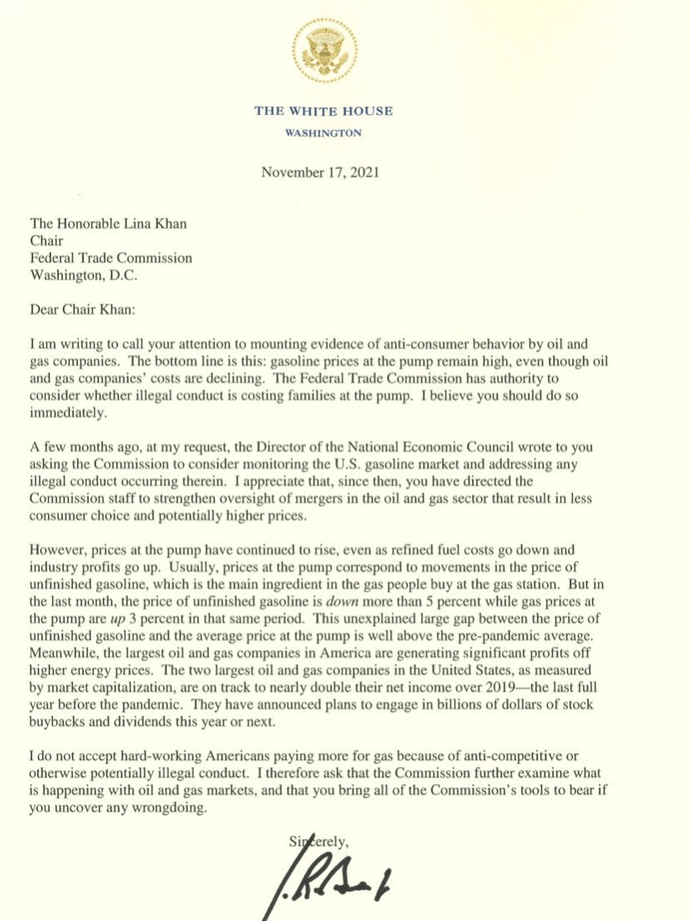 Joe Biden, Federal Ticaret Komisyonu'na mektup yazdı - Resim : 1